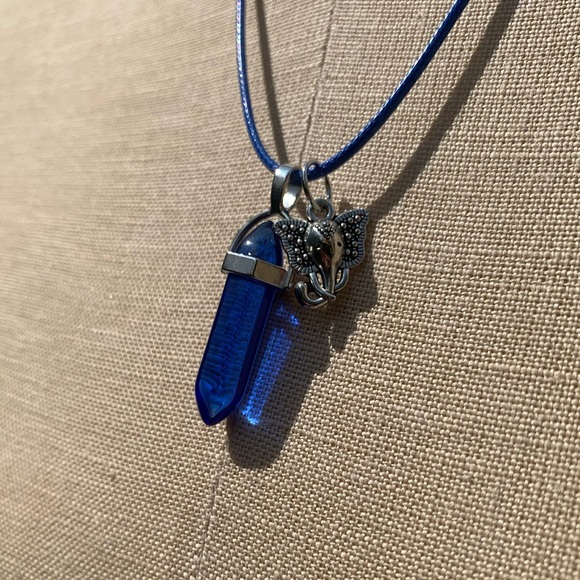 Handmade Cobalt Blue Resin Crystal Amulet Necklace & Elephant Charm - Picture 10 of 14